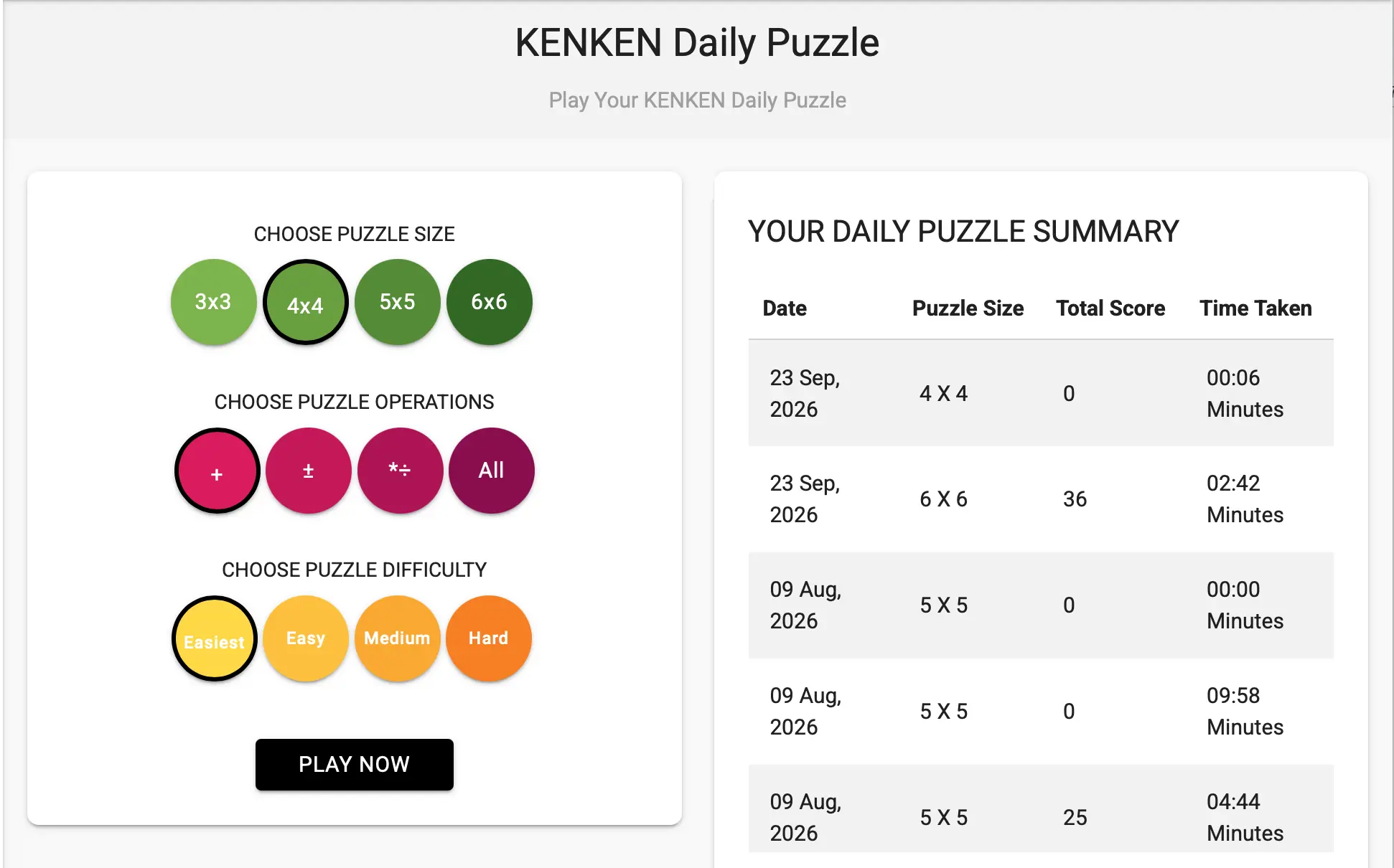 Daily Puzzles Interface